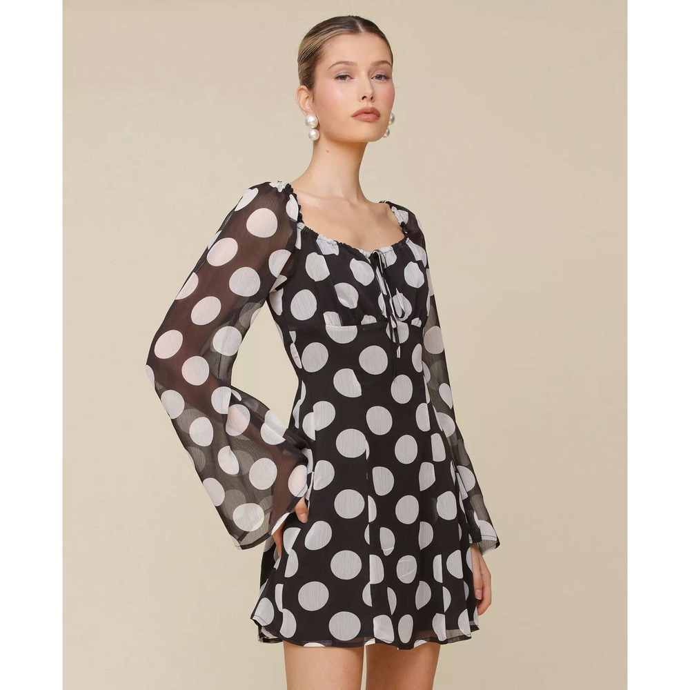 Avec Les Filles Printed Empire-Waist Bell-Sleeve Dress Size 2 - Picture 2 of 8
